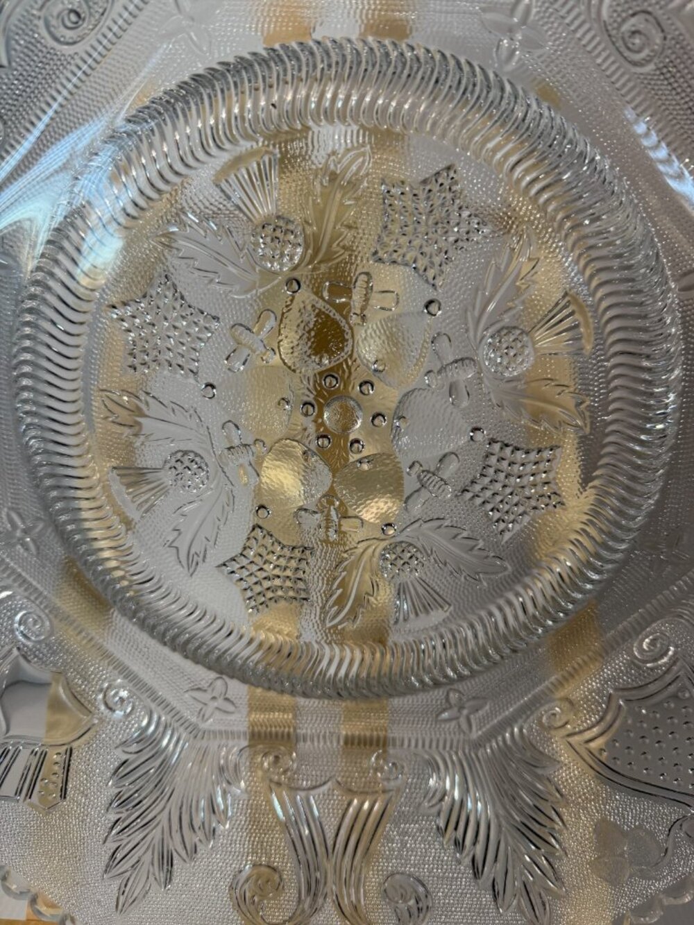 Octagonal Glass 14" Platter Boston & Sandwich Beehive & Thistle Lacy Flint - Picture 3 of 8